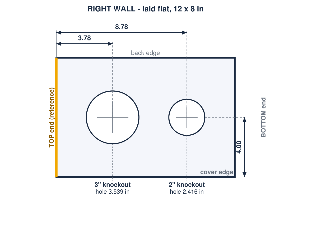 Drawing the program wrote: The right wall laid flat: the same 3.78 and 8.78 in, so each pair lines up across the box.