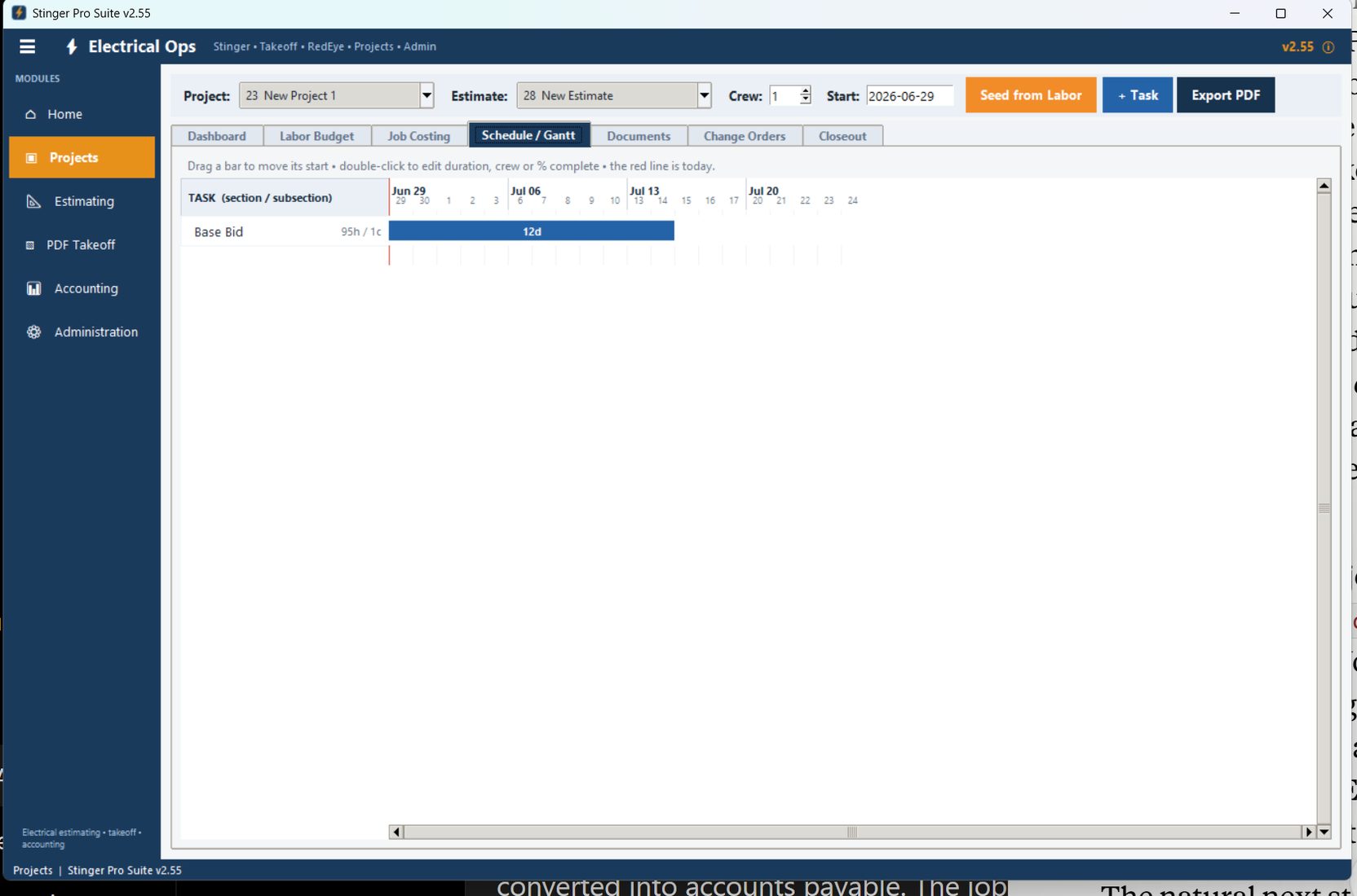 Gantt schedule