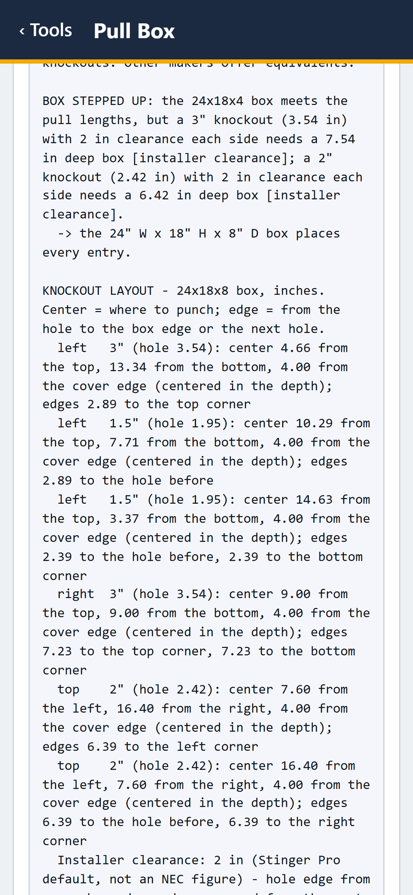 Pull Box screen: Box stepped up: a 3 in knockout with 2 in clearance each side needs 7.54 in deep. Then every punch center.