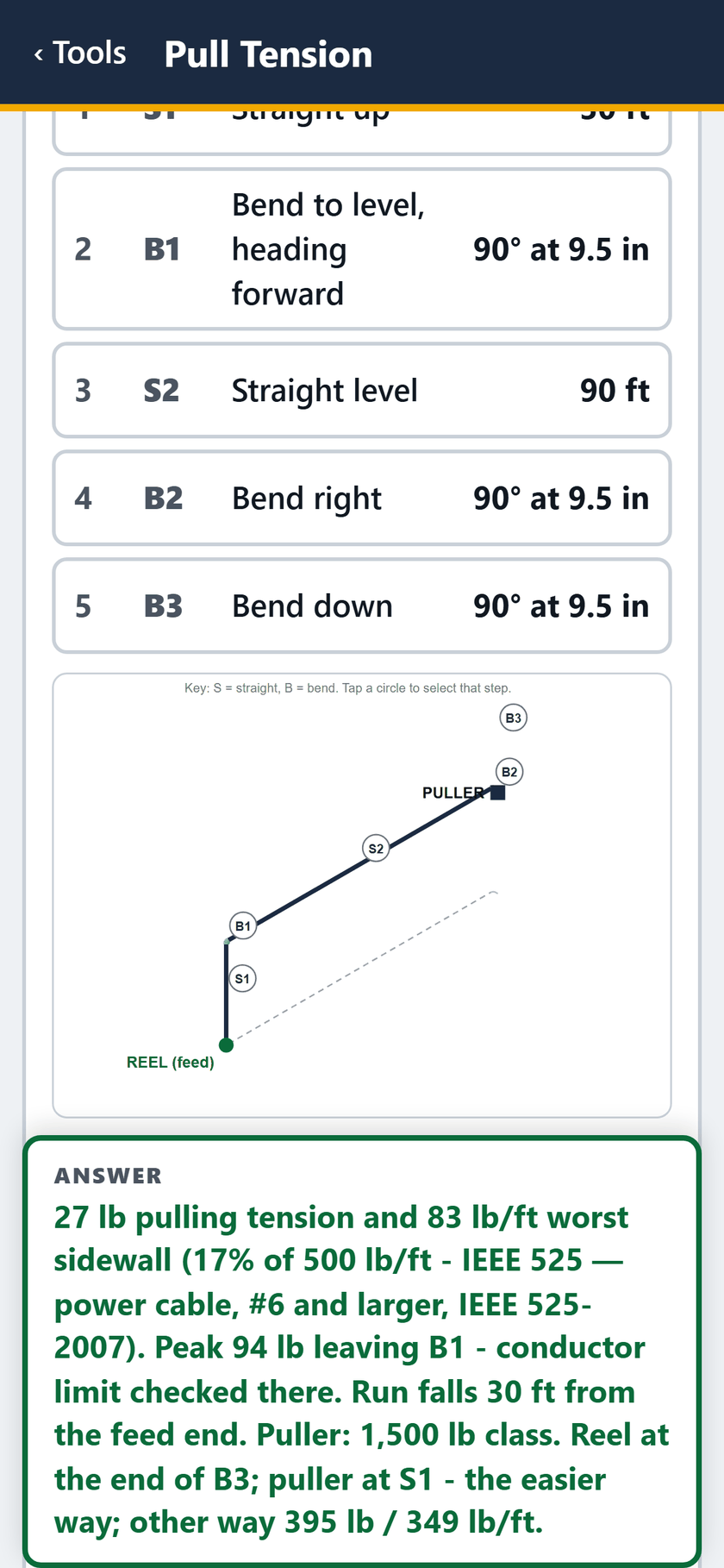 Pull Tension screen: Segment 5: a 90 down.
