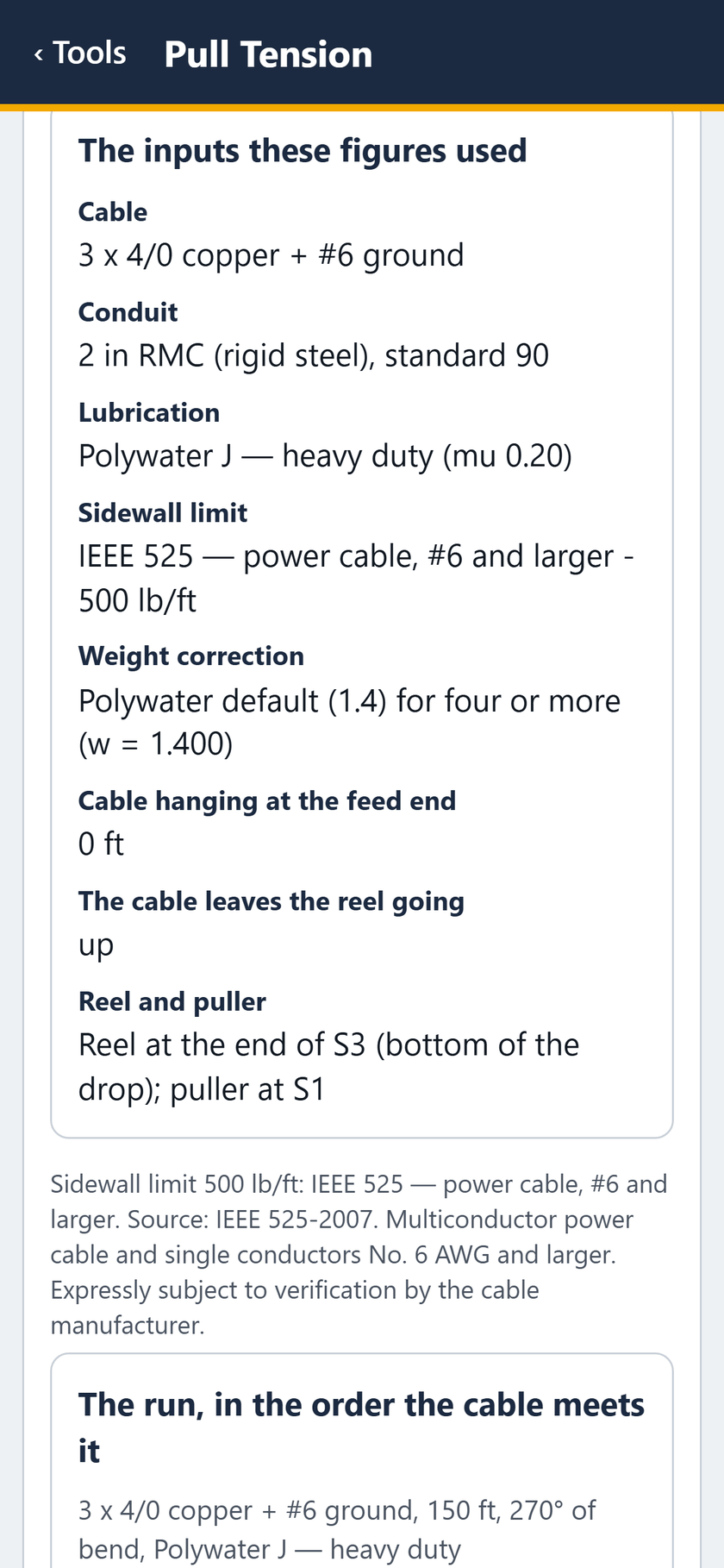 Pull Tension screen: The inputs these figures used.