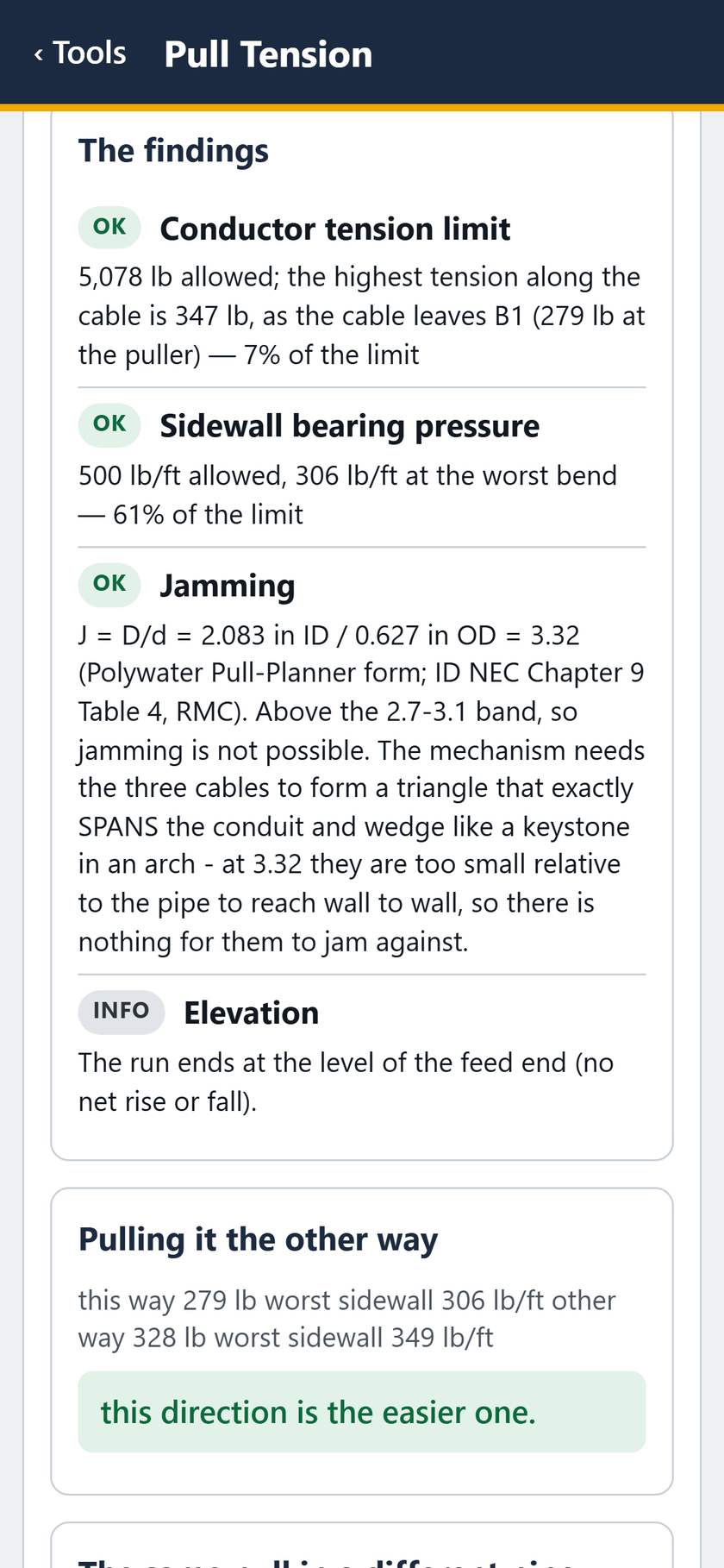 Pull Tension screen: The findings: tension, sidewall and jamming all OK.