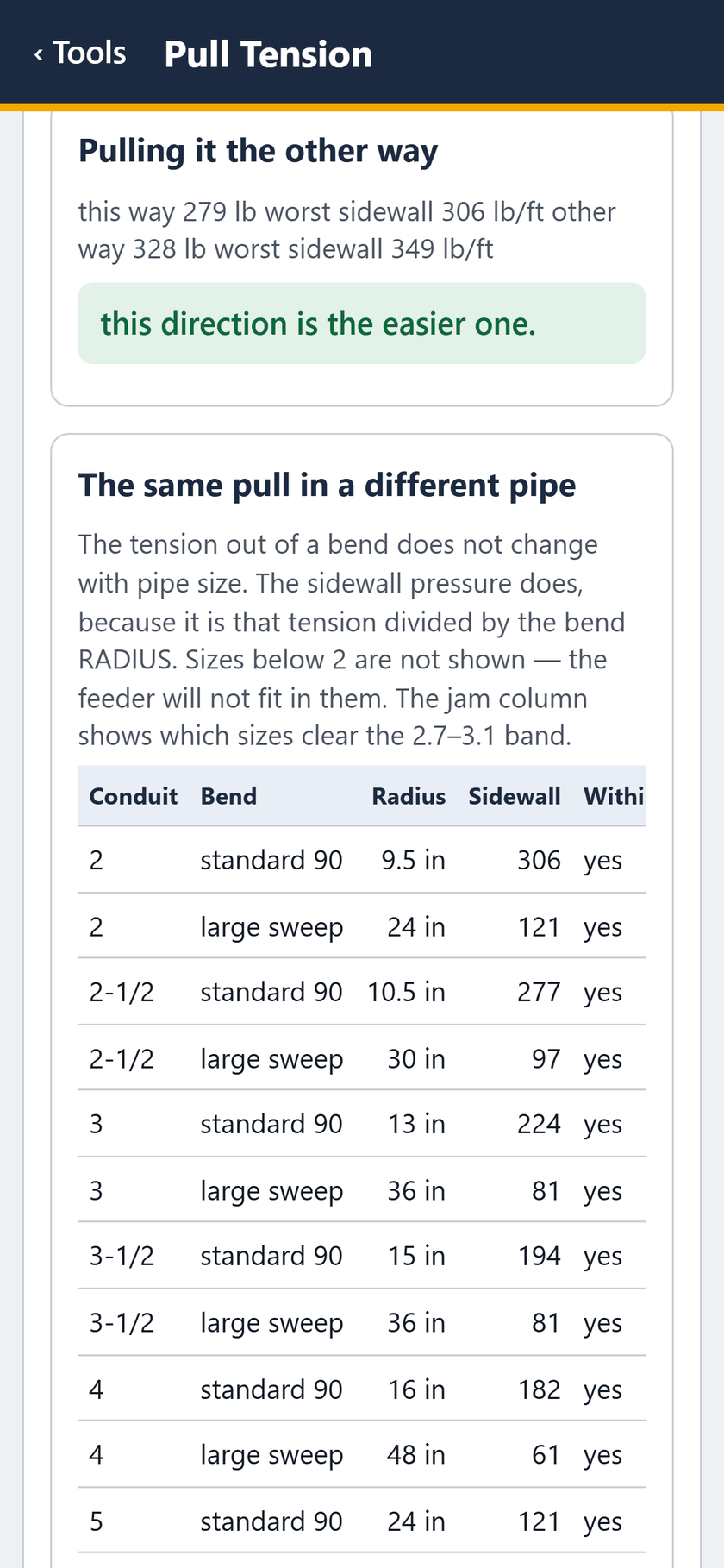 Pull Tension screen: The other way: 328 lb and 349 lb/ft. This way is easier.