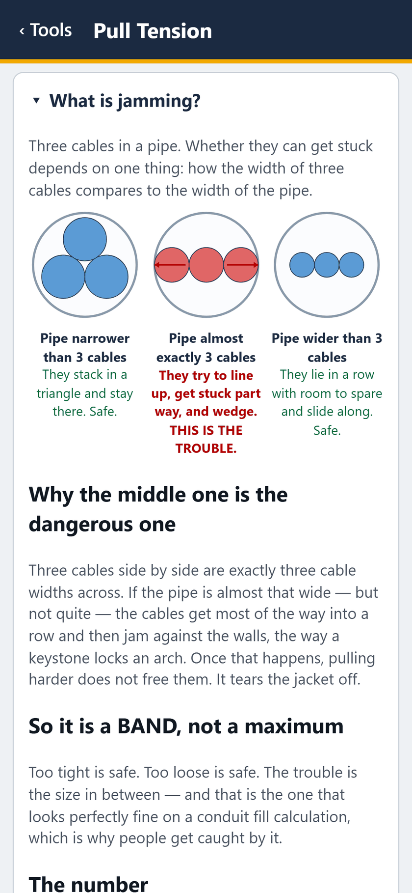 Pull Tension screen: What is jamming? The app's own explanation, opened.